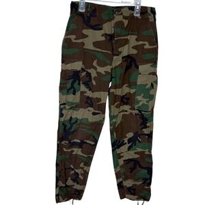 Woodland Camo Cargo Pants Medium Mens Combat Military Button Fly Camouflage